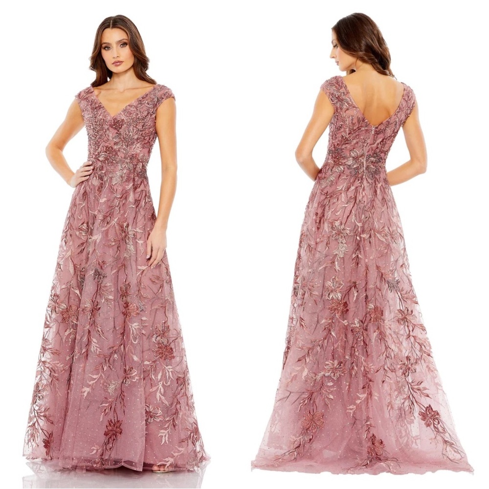 Mac Duggal Pink Floral Maxi Dress